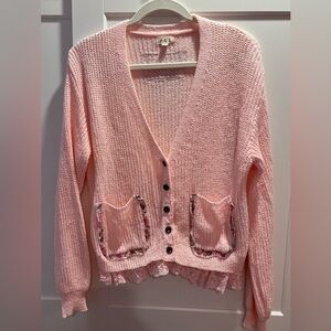 POL Pink Button-Up Cardigan with Pocket Details